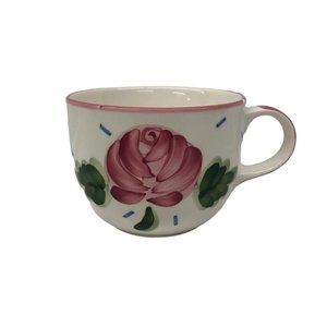 Cooks Club Roseville Hand Painted White & Pink Flower Design Ceramic Coffee Cup